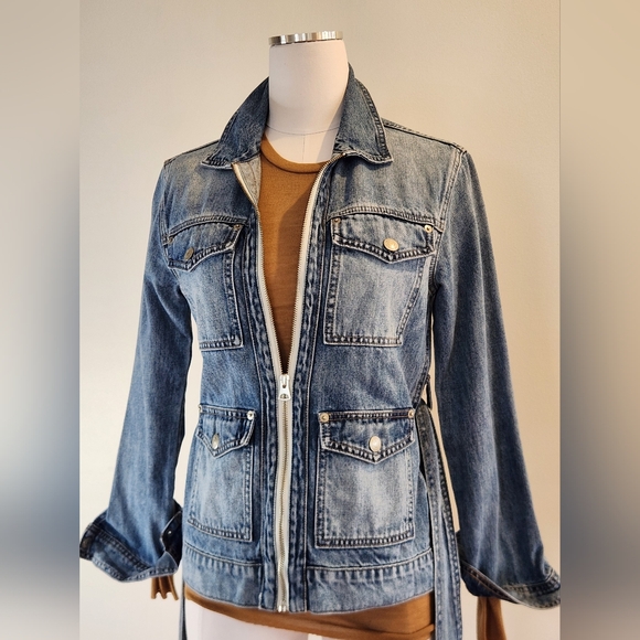 || LUCKY BRAND || denim jacket, zip up, belted, size extra small, coat, blue - Picture 7 of 7